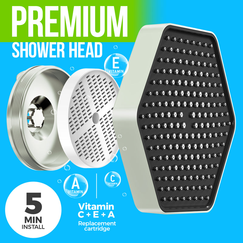 AquaHomeGroup High Pressure Rain 20 Stage Filtered Shower Set Filer+Head Brushed Nickel, Vitamin C E A - SPA Effect
