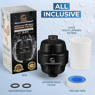 AquaHomeGroup 20 Stage Shower Filter with Vitamin C E for Hard Water - Black