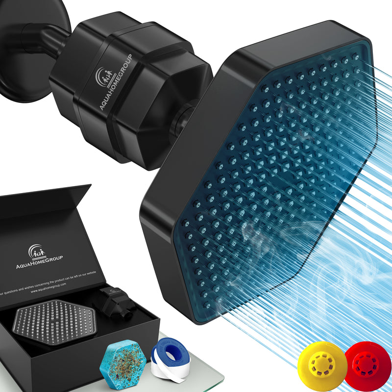AquaHomeGroup High Pressure Rain 20 Stage Filtered Shower Set Filer+Head Black, Vitamin C E A - SPA Effect