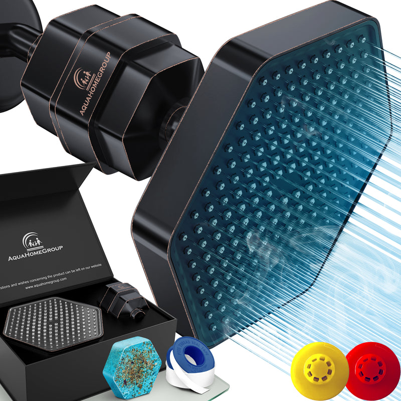 AquaHomeGroup High Pressure Rain 20 Stage Filtered Shower Set Filer+Head Oil Rubbed Bronze, Vitamin C E A - SPA Effect