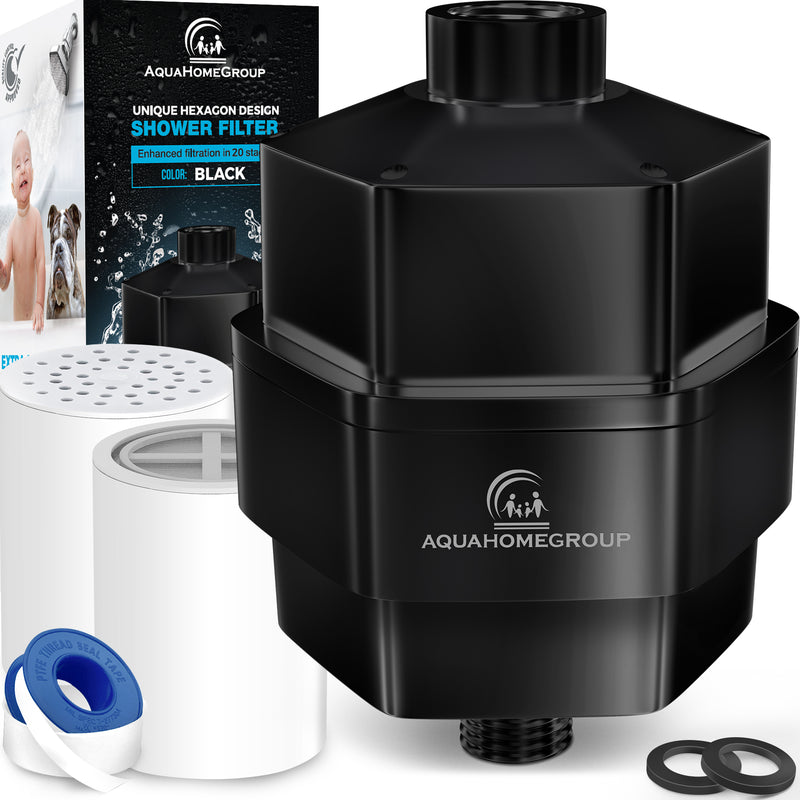 AquaHomeGroup 20 Stage High Output Shower Filter Black for Hard Water with Vitamin C E
