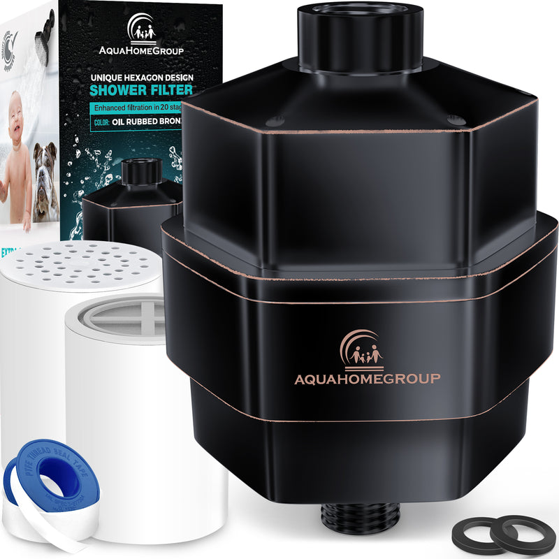 AquaHomeGroup 20 Stage High Output Shower Filter Oil Rubbed Bronze for Hard Water with Vitamin C E