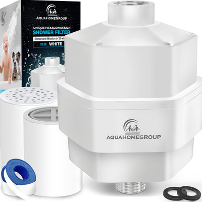 AquaHomeGroup 20 Stage High Output Shower Filter White for Hard Water with Vitamin C E