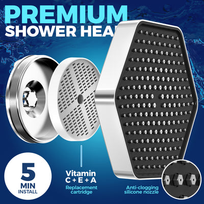 AquaHomeGroup High Pressure Rain Showerhead with Filter and Vitamin C E A - SPA Effect