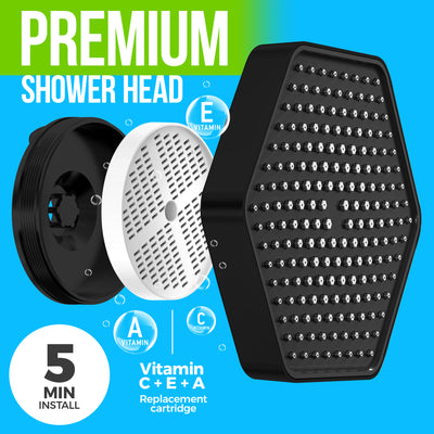 AquaHomeGroup High Pressure Rain 20 Stage Filtered Shower Set Filer+Head Black, Vitamin C E A - SPA Effect
