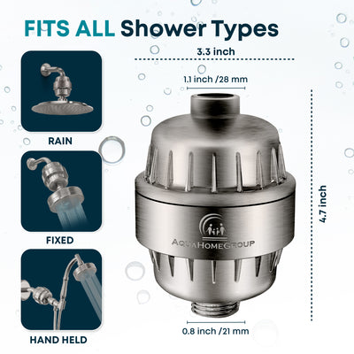 AquaHomeGroup 20 Stage Shower Filter with Vitamin C E for Hard Water - Brushed Nickel