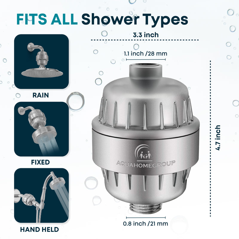 AquaHomeGroup 20 Stage Shower Filter with Vitamin C E for Hard Water - Chrome Matte