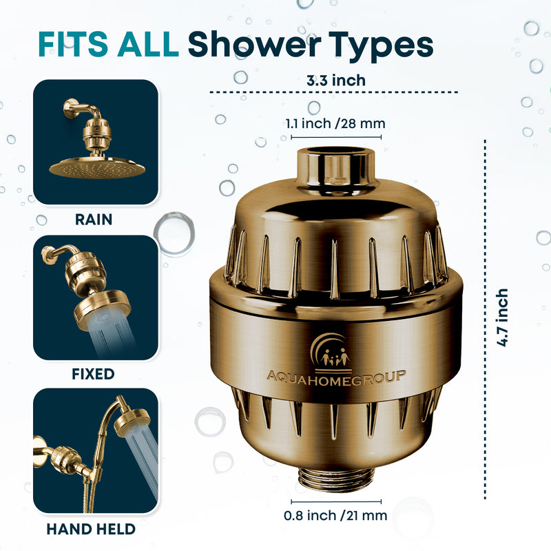 AquaHomeGroup 20 Stage Shower Filter with Vitamin C E for Hard Water - Gold