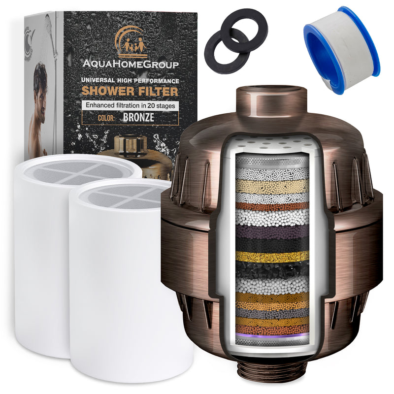 AquaHomeGroup 20 Stage Shower Filter with Vitamin C E for Hard Water - Bronze