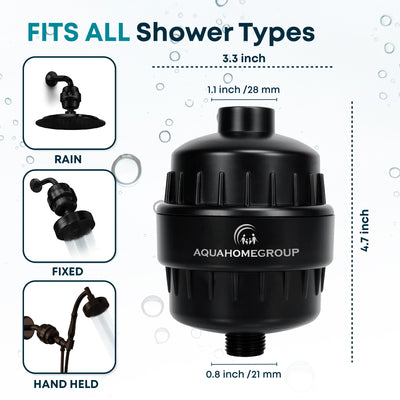 AquaHomeGroup 20 Stage Shower Filter with Vitamin C E for Hard Water - Black