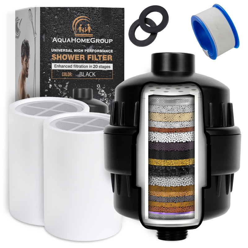 AquaHomeGroup 20 Stage Shower Filter with Vitamin C E for Hard Water - Black