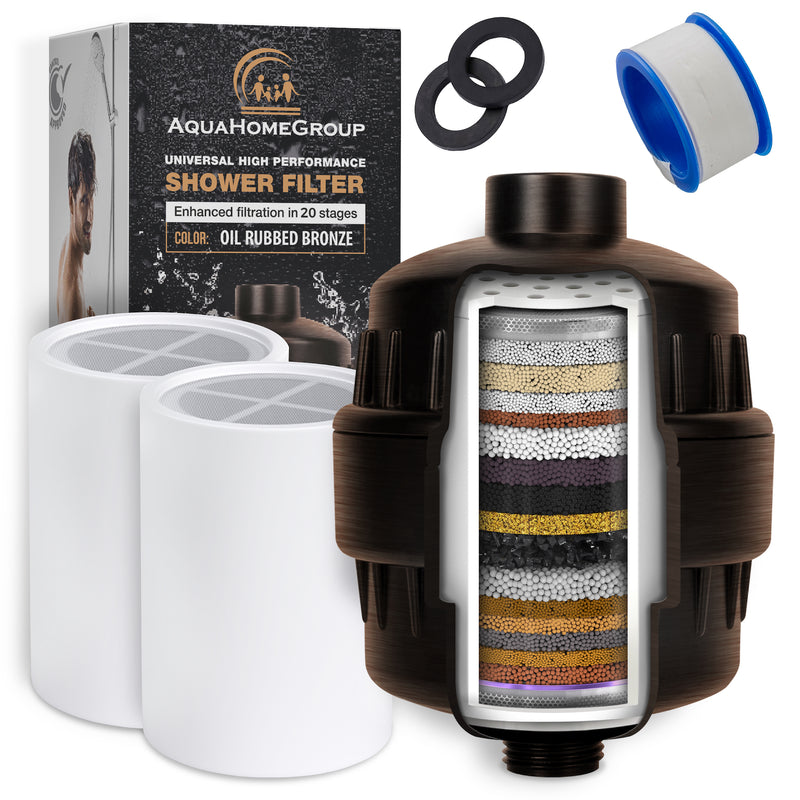 AquaHomeGroup 20 Stage Shower Filter with Vitamin C E for Hard Water - Oil Rubbed Bronze