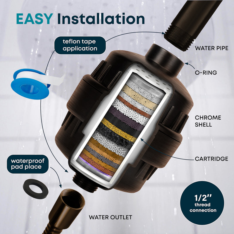 AquaHomeGroup 20 Stage Shower Filter with Vitamin C E for Hard Water - Oil Rubbed Bronze