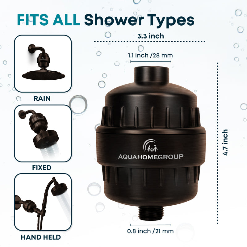 AquaHomeGroup 20 Stage Shower Filter with Vitamin C E for Hard Water - Oil Rubbed Bronze