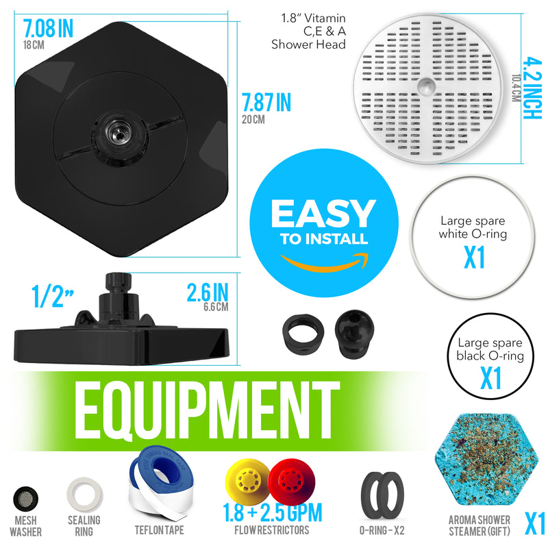 AquaHomeGroup High Pressure Rain Filtered Shower Head Black with Filter, Vitamin C E A - SPA Effect
