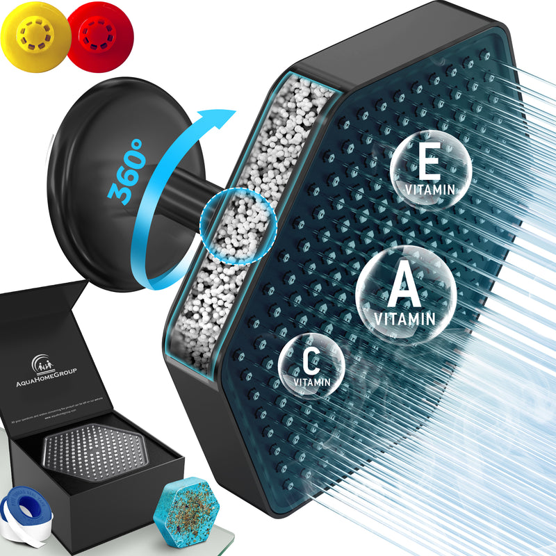 AquaHomeGroup High Pressure Rain Filtered Shower Head Black with Filter, Vitamin C E A - SPA Effect