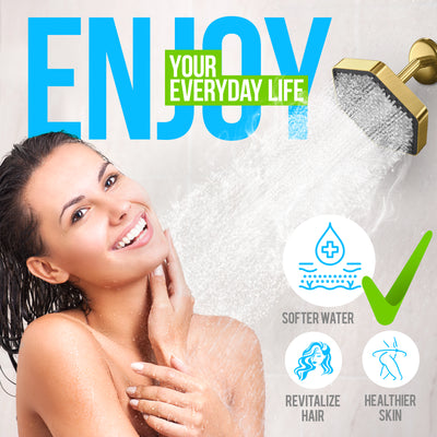 AquaHomeGroup High Pressure Rain Filtered Shower Head Brushed Gold with Filter, Vitamin C E A - SPA Effect