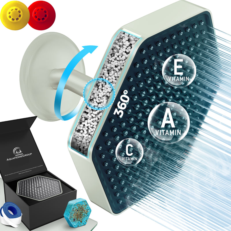 AquaHomeGroup High Pressure Rain Filtered Shower Head Brushed Nickel with Filter, Vitamin C E A - SPA Effect