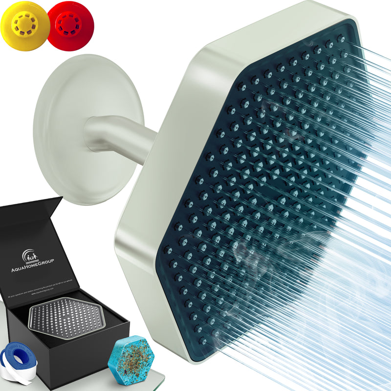 AquaHomeGroup High Pressure Rain Filtered Shower Head Brushed Nickel with Filter, Vitamin C E A - SPA Effect