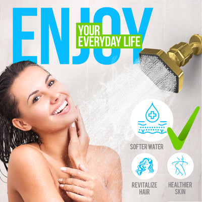 AquaHomeGroup High Pressure Rain Filtered Shower Set Filer+Head Brushed gold, Vitamin C E A - SPA Effect