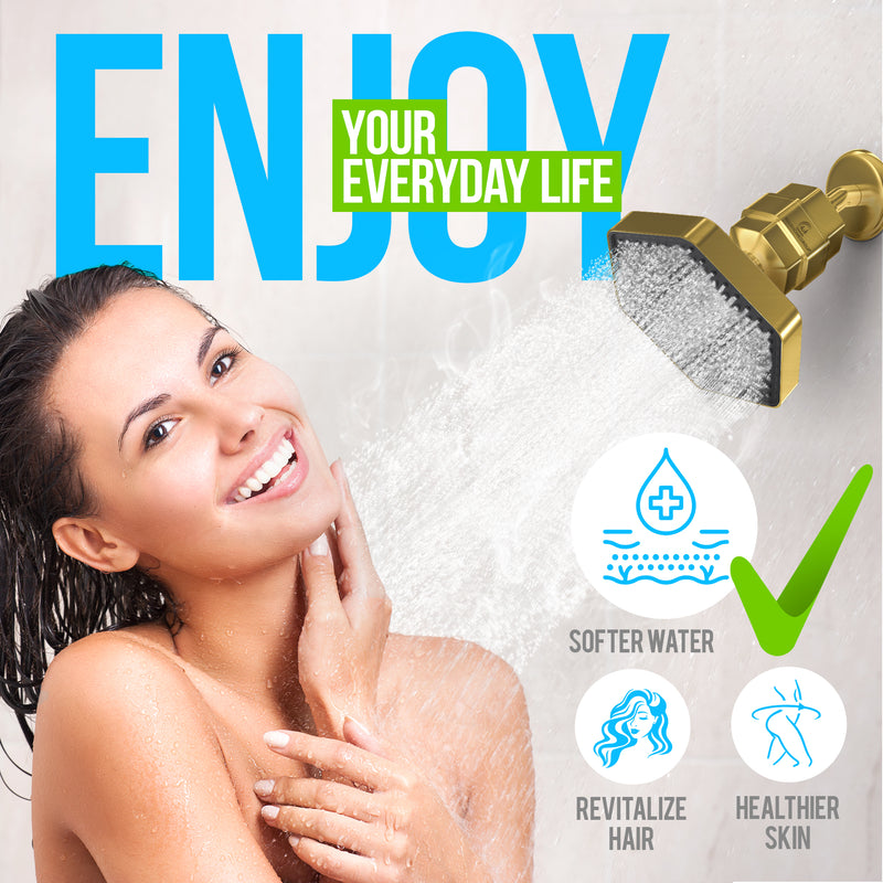 AquaHomeGroup High Pressure Rain Filtered Shower Set Filer+Head Brushed gold, Vitamin C E A - SPA Effect