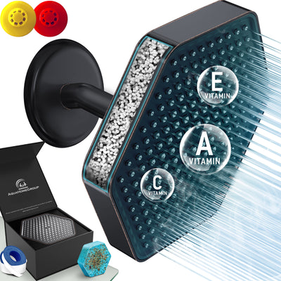 AquaHomeGroup High Pressure Rain Filtered Shower Head Oil Rubbed Bronze with Filter, Vitamin C E A - SPA Effect