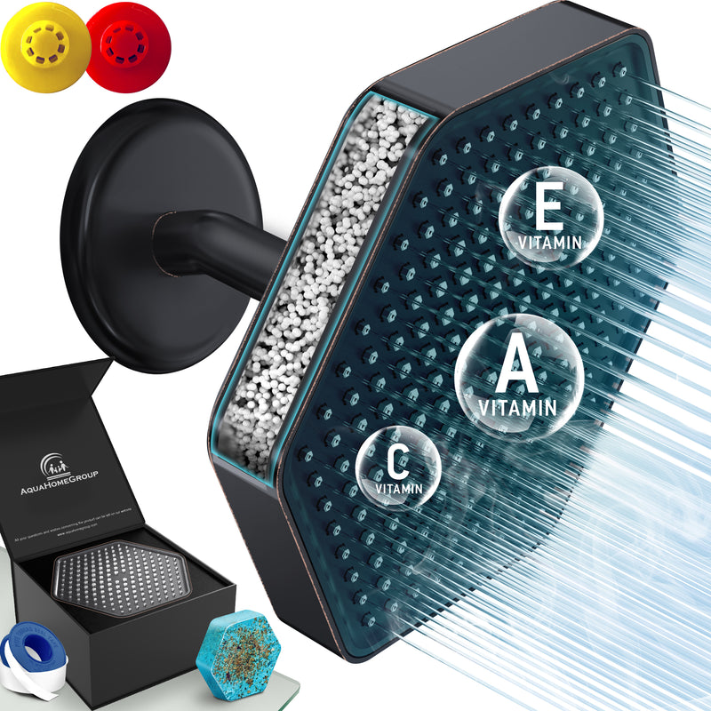 AquaHomeGroup High Pressure Rain Filtered Shower Head Oil Rubbed Bronze with Filter, Vitamin C E A - SPA Effect