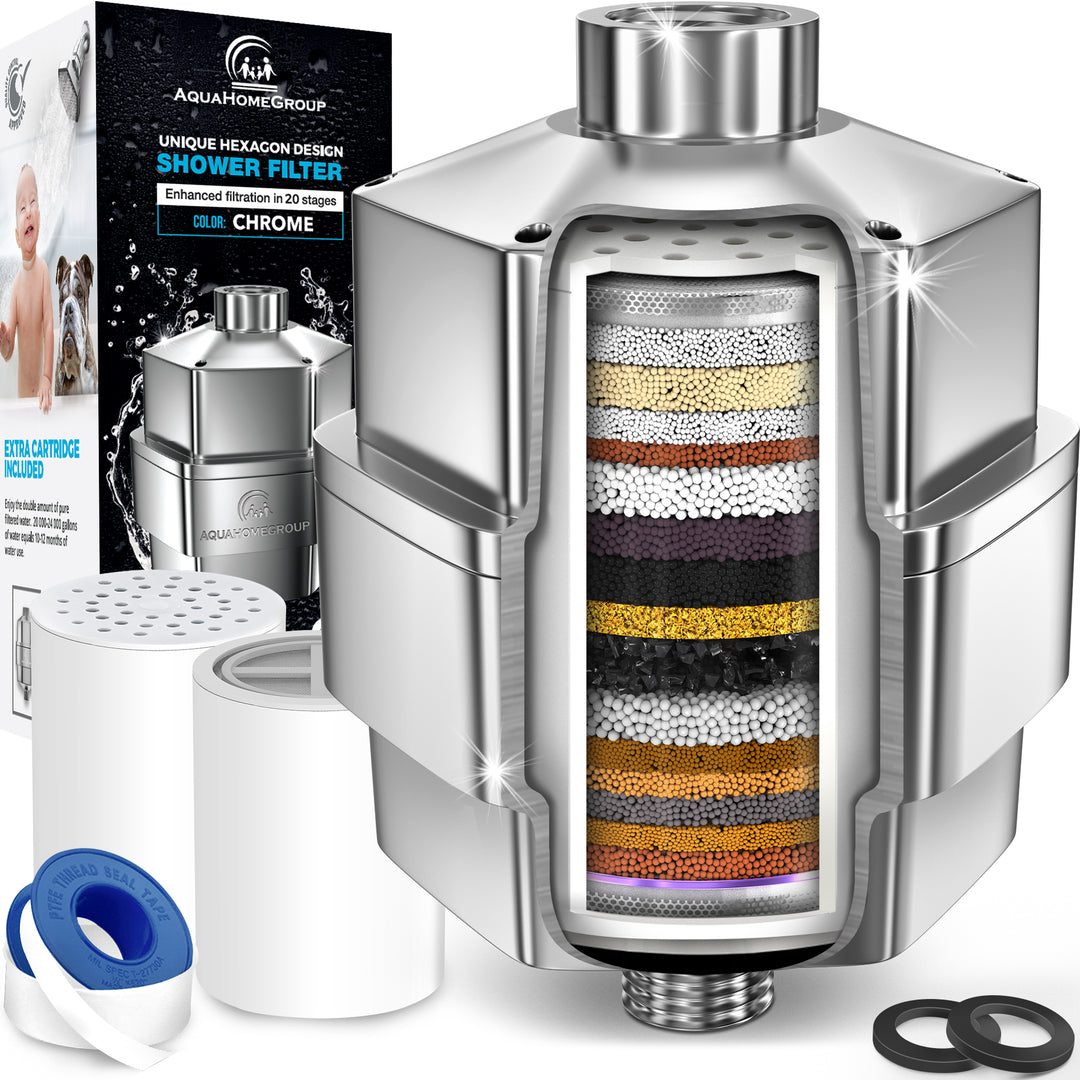 AquaHomeGroup Filtro Doccia A 20 Stadi Con Acqua Dura Compatibile C Vitamina C E Filtro Ad Alto Rendimento Per Rimuovere Cloro E Fluoro 2 Cartucce Incluse - 4