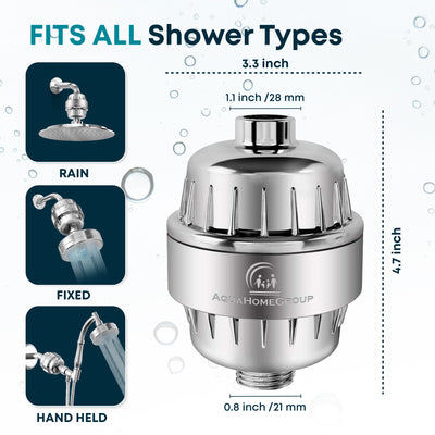 AquaHomeGroup 20 Stage Shower Filter with Vitamin C E for Hard Water - Chrome