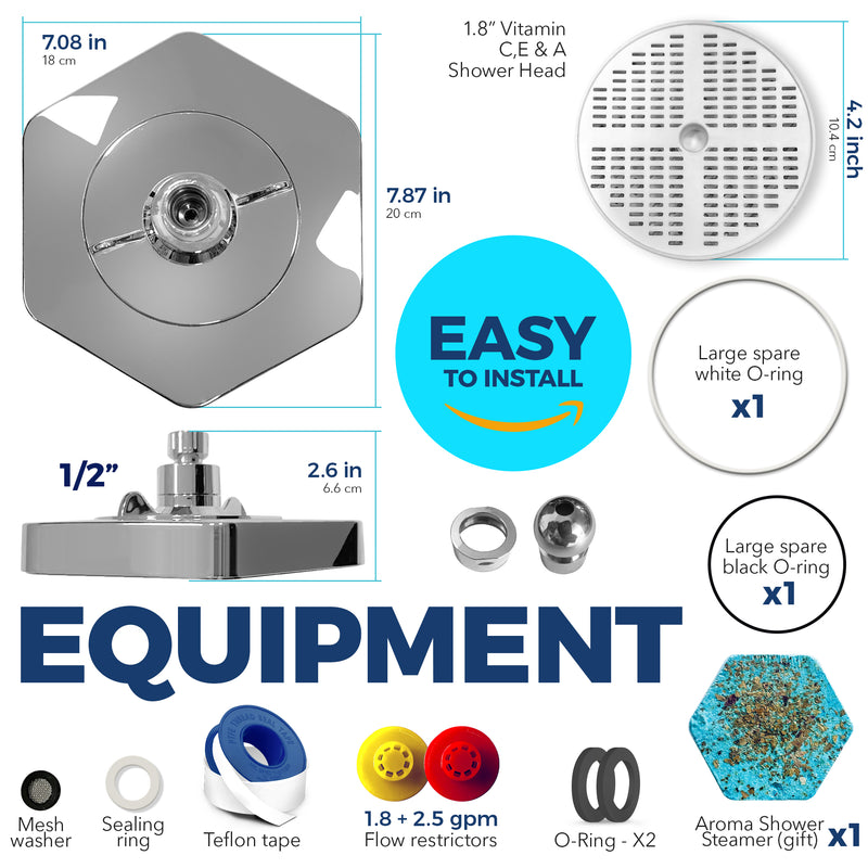 AquaHomeGroup High Pressure Rain Showerhead with Filter and Vitamin C E A - SPA Effect