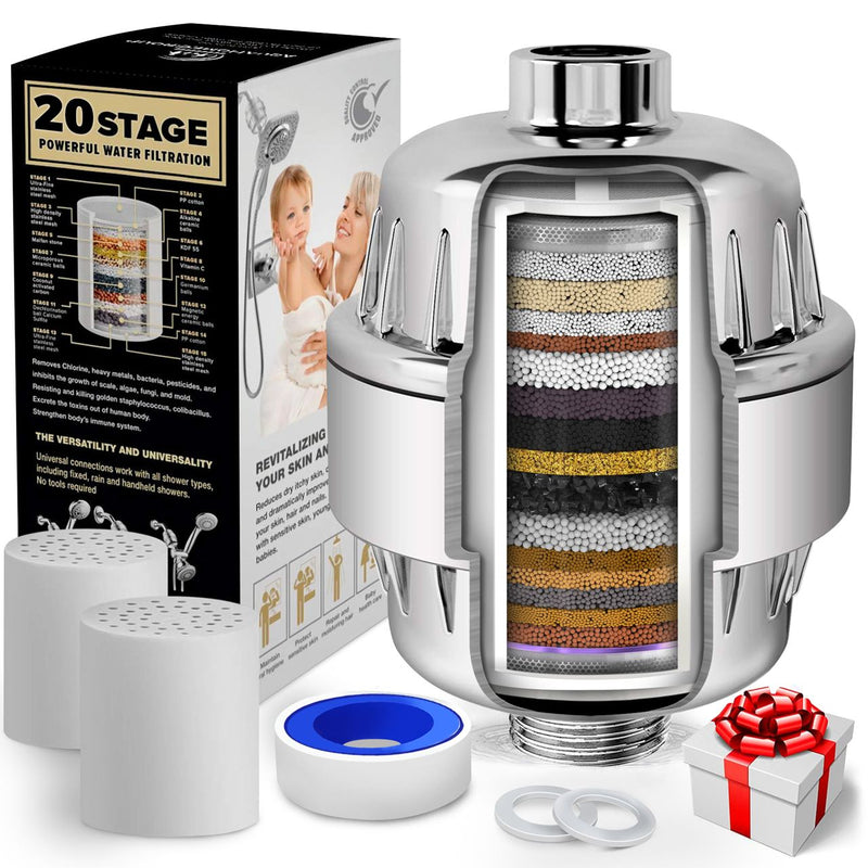 20 Stage Shower Filter with Vitamin C E for Hard Water - 2 Cartridges Included