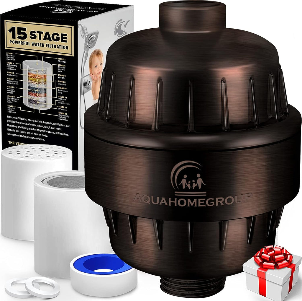 AquaHomeGroup 20 Stage Shower Filter with Vitamin C E for Hard Water - Dark Bronze