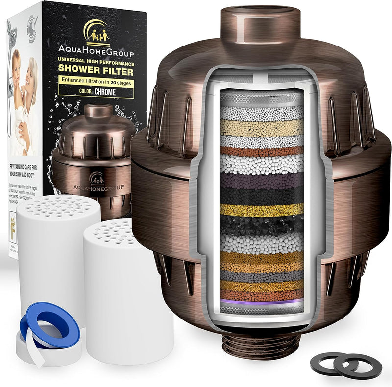 AquaHomeGroup 20 Stage Shower Filter with Vitamin C E for Hard Water - Bronze