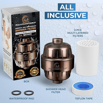 AquaHomeGroup 20 Stage Shower Filter with Vitamin C E for Hard Water - Bronze