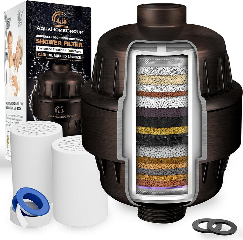 AquaHomeGroup 20 Stage Shower Filter with Vitamin C E for Hard Water - Oil Rubbed Bronze